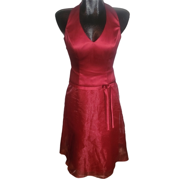 After Six Scarlet Red Satin Halter Prom Formal Bridal Dress 0 - Picture 1 of 7